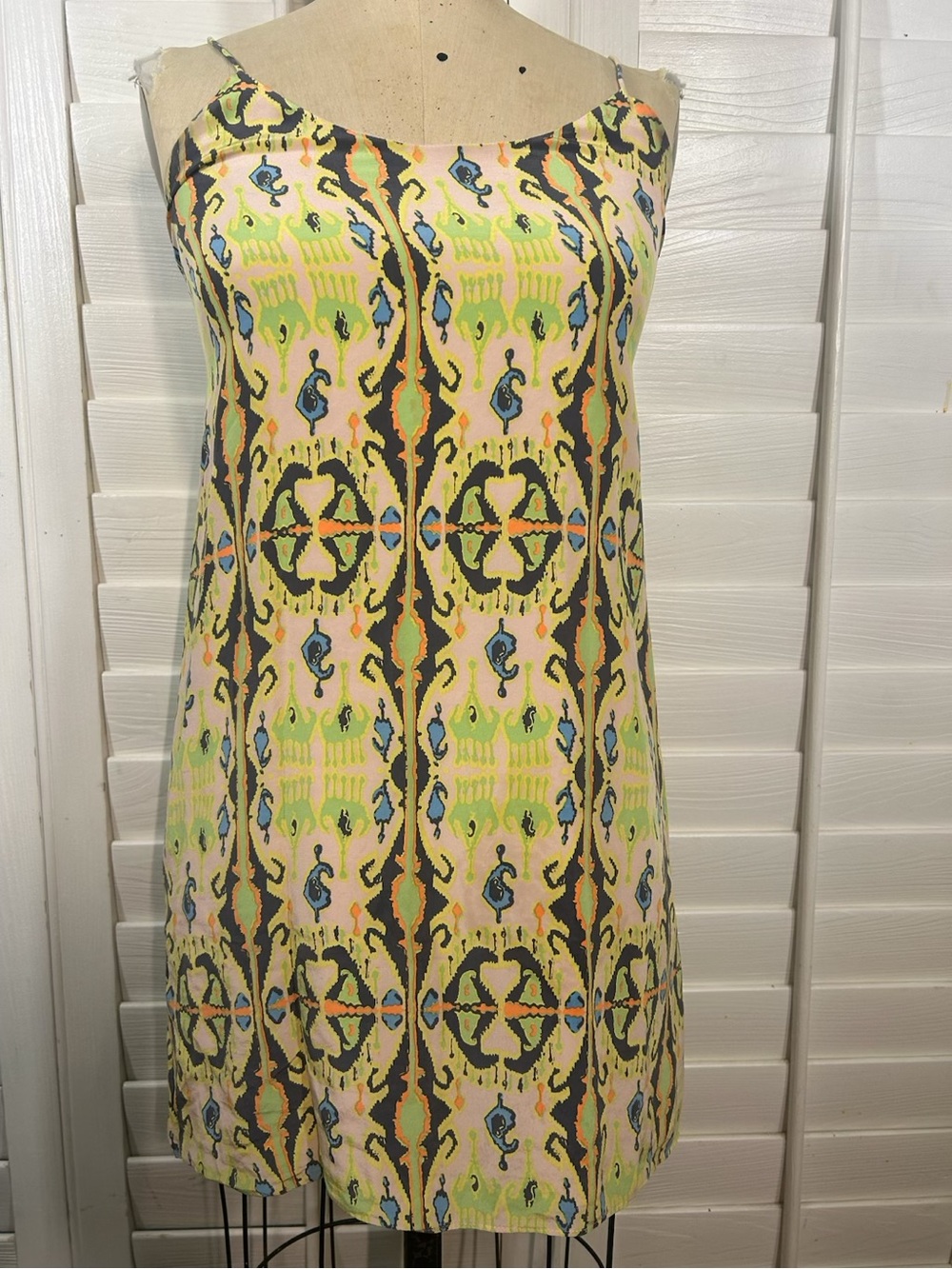 Tibi Pastel Yellow Ikat-Print Spaghetti-Strap Mini Dress